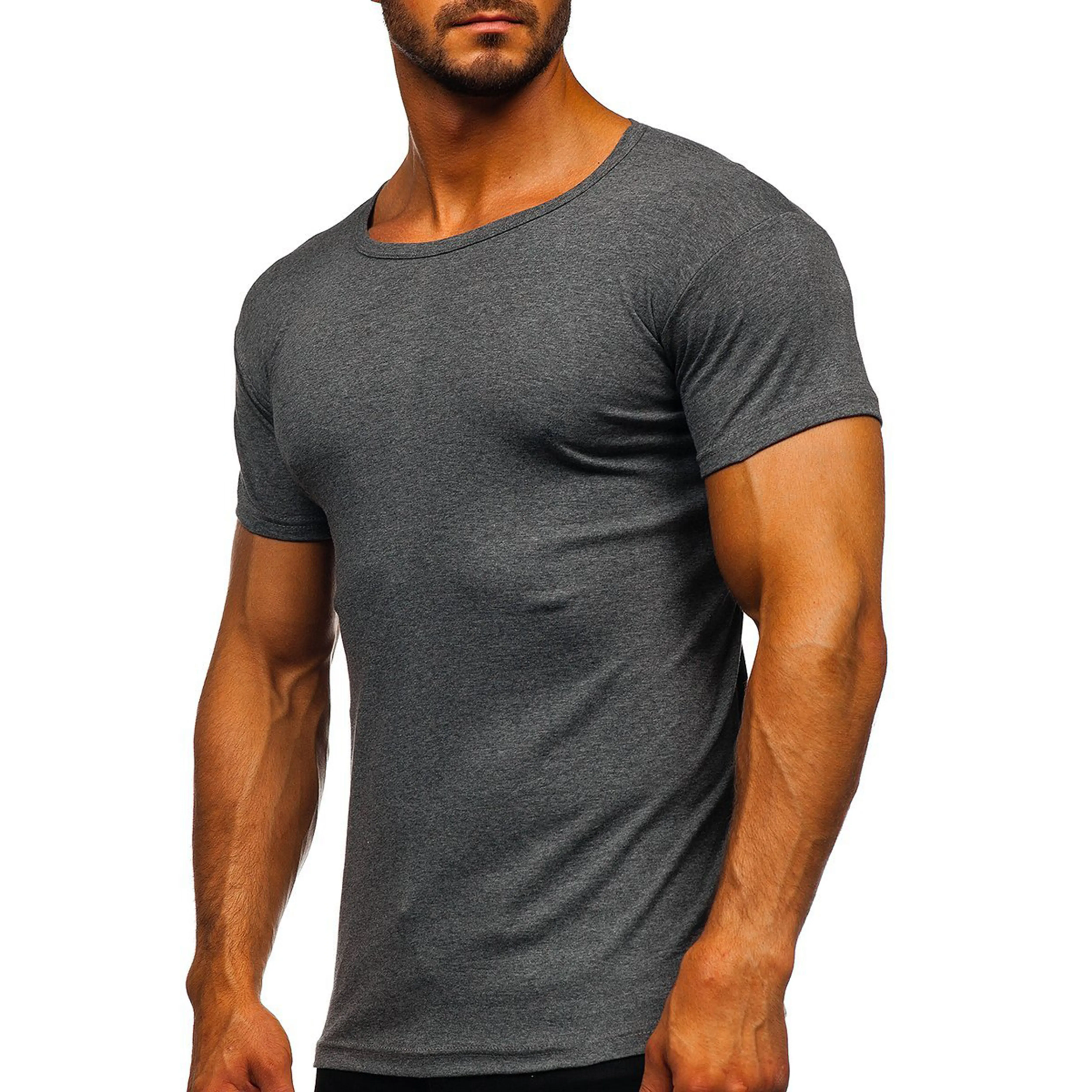 100% Großhandel Kurzarm Rundhals ausdruck Graues Hemd Herren Blank T-Shirt 100% Baumwolle Plain Custom Printing
