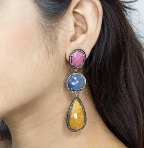 Reyes พลอยสีฟ้าและทับทิมที่สวยงามต่างหูวิคตอเรียสุดหรูทอง14K 925เงินเครื่องประดับเพชรธรรมชาติสำหรับผู้หญิง - Product Image 5