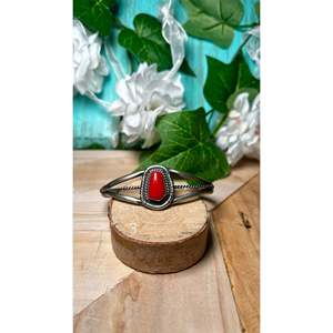 Navajo Dave Skeets Mediterranean Coral & Sterling <b>Silver</b> Fashion <b>Cuff</b> <b>Bracelet</b> - Product Image 4