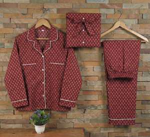 100% Organic Cotton Thermal <b>Pyjama</b> Set Premium Quality Hand Drawn Print Pink Night Wear <b>Summer</b> Spring-Plus Size Wholesale Dress - Product Image 4