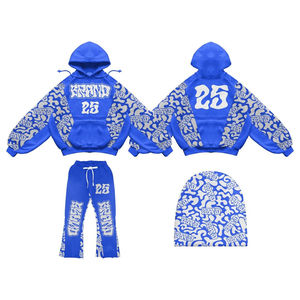 Conjunto de pantalones de chándal y Sudadera con capucha cuadrada y estampado acampanado de alta calidad para hombre 2024, ropa de calle de gran tamaño para invierno - Product Image 6