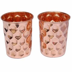<b>Set</b> Of 2 Pure Copper Water <b>Glass</b> With Hammered Finished Drink Ware Utility Healthy Ayurveda Benefits Tableware Copper <b>Glass</b> - Product Image 2