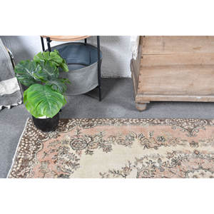 Alfombra turca Vintage Beige Marrón 3.7x7.5ft Lana Patchwork Tejido plano para adolescentes Decoración para sala de estar Respaldo de látex - Product Image 5