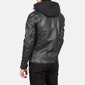 Hector Reversible Black Hooded <b>Biker</b> <b>Jacket</b> in Cowhide Lambskin Water-Proof Zippered XS for Autumn Spring Vintage Goth Style - Product Image 6