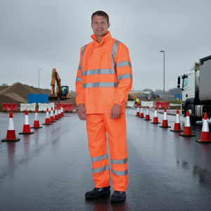 กางเกงกันฝนสีส้มสะท้อนแสง ไซส์ M ป้องกันฝนเข้า - Product Image 3