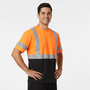 Camiseta de Seguridad Reflectante de Dos Tonos para Hombre, Personalizada al por Mayor, 100% Poliéster, Cómoda para Trabajo de Construcción - Product Image 5