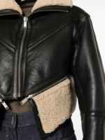 Blouson aviateur en cuir noir pour femme avec col et poignets en fausse fourrure moelleuse, fermeture éclair, manteau d'hiver décontracté en coton rembourré, grandes tailles