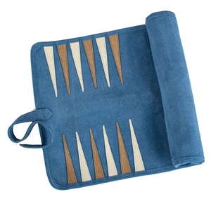 Juego de Backgammon Ecológico MORGANS INDUSTRIES, Tablero Plegable de Cuero Azul con Piezas de Madera y Dados, Juego Unisex - Product Image 6