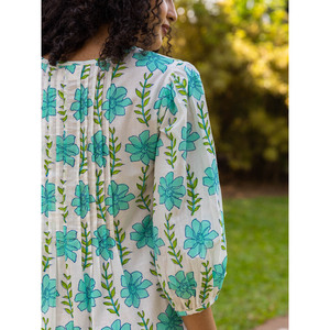 Vestido Midi de Algodón con Estampado Aloha - Vestido Casual con Mangas Abullonadas para Fiesta, Disponible en Tallas Grandes - Product Image 6