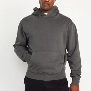 High Quality Luxury 400 GSM French Terry <b>Hoodies</b> <b>Grey</b> Solid Custom Logo Heavyweight Cotton Eco-Friendly Men's Winter Wholesale - Product Image 1