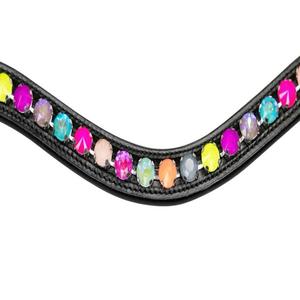 Bandeau de front exclusif Premium Genuine Bridle 100% Bandeau de front de cheval en cuir véritable avec cristaux multicolores Produits équestres - Product Image 2