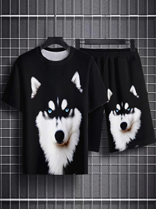 Ensemble short d'été pour hommes-T-shirt léger à manches courtes et ensemble short confortable avec imprimé animal personnalisé - Product Image 6