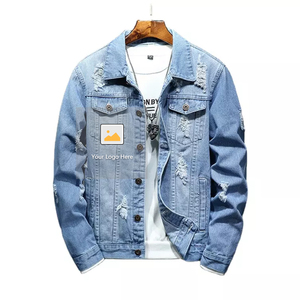 Veste en jean bleu déchirée pour homme personnalisée 2026, veste de moto, streetwear, fermetures éclair, col rabattu, veste en denim, vêtements d'extérieur pour homme - Product Image 6