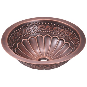 Fregadero de baño de cobre Premium redondo sin delantal martillado calibre 16 cobre pulido acabado fregaderos y lavabos de granja - Product Image 5