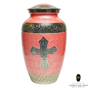 Urna de cremación cruzada rosa y plateada, urna funeraria grande para cenizas de adultos, urna conmemorativa religiosa hecha a mano con tapa de 10,5 pulgadas - Product Image 2