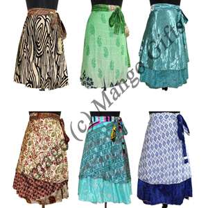 Falda/Vestido de Playa de Chifón de Seda de 2 Capas Estampada Estilo Sari Vintage con Decoración Mágica Envolvente - Venta al por Mayor - Product Image 1