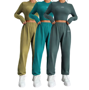 Survêtement du fabricant personnalisé patch de broderie en détresse pour femmes ensemble pantalon de survêtement et haut court 100% coton survêtement pour femmes - Product Image 1