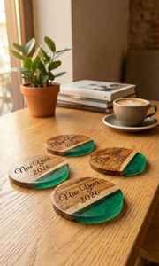 Posavasos de Resina de Madera Clásica Duradera de Alta Calidad, Posavasos de Resina Epoxi de Madera Maciza para Bebidas Calientes/Frías, Protección de Mesa - Product Image 3