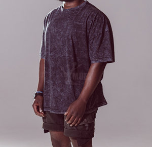 100% coton col rond poids lourd lavage à l'acide t-shirt pour hommes Logo personnalisé Hip Hop Boxy Fit surdimensionné blanc T-Shirt hommes Crop T-Shirt - Product Image 3