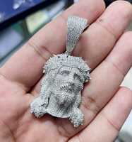 Colgante 3D de Jesús Cristo con incrustaciones de Moissanita VVS y Plata 925, estilo Hip Hop, joyería de moda infantil
