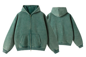 Sudadera con capucha para hombre, 340 g/m², forro polar 100% algodón, corte holgado, gruesa, extragrande, color liso, con cremallera, alta calidad, lavado ácido vintage, invierno - Product Image 2