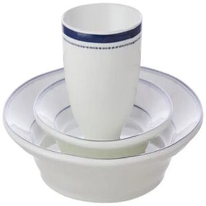 Juego de cena de cerámica Premium de 14 piezas Diseño de tira azul con 4 platos de cena Platos de 4 cuartos 2 cuencos grandes 4 cuencos pequeños - Product Image 2