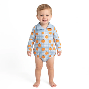 Longlv Breathable <b>Cute</b> Blue Plaid Pumpkin Printed Sleeveless Romper Turn-down Collar for Baby Boys Summer Wear Milk Silk/cotton - Product Image 4