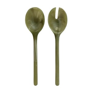 Ensemble cuillère et fourchette de service en résine de toutes les couleurs Ustensiles décoratifs marronnés Serveurs de salade en acier faits à la main Couverts élégants vaisselle - Product Image 3