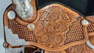 Silla de Montar Occidental de Cuero Premium Personalizada de Alta Calidad, Hecha a Mano, para Competencia Ecuestre, EURO WEST INTERNATIONAL Silver - Product Image 3