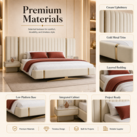Lit plateforme de luxe en cuir crème capitonné avec tête de lit à cannelures verticales pour projets hôteliers et villas – Tailles Full/King