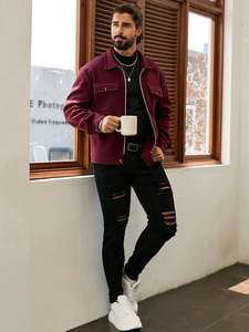 Abrigo de Lana para Hombre, Color Sólido, Nuevo para Otoño/Invierno, Chaqueta de Estilo Universitario con Cierre - Product Image 5