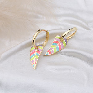 Pendientes de diseño de hoja de esmalte colorido, Pendientes colgantes, joyería fina, venta al por mayor turca, joyería de plata de ley 925 - Product Image 2