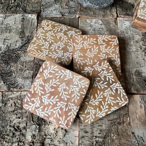 Hand Carved Wooden <b>Coasters</b> with White Leafy Design Rustic <b>Drink</b> <b>Coasters</b> <b>for</b> Home Decor Unique Gift Idea walnut <b>coasters</b> - Product Image 5