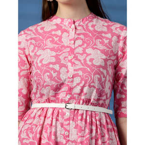 เดรสผ้าฝ้ายสีชมพูทรงพอดีตัวและทรงบานสำหรับผู้หญิง สวมใส่สบาย ลายพิมพ์สีสันสดใส - Product Image 4