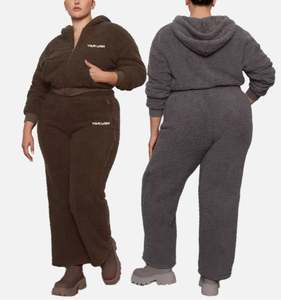 Haute qualité personnalisé grande taille Sherpa polaire zippé sweat à capuche pour femme survêtement d'hiver 2 pièces pantalon de survêtement à jambe large ensemble de sweat à capuche pour femmes - Product Image 2