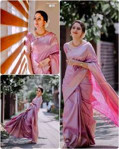 Nouveau Saree en soie Lichi à la mode avec chemisier pièce économique Style Bollywood tenue de fête pour les femmes indiennes en gros de Surat - Product Image 6