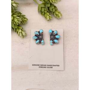Pendientes de Plata de Ley con Dalia de Algodón Dulce Hecha a Mano Navajo y Engaste de Bisel, en Forma de Flor, para Regalo - Product Image 1