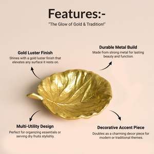 Cuenco de hoja de frutas secas de aluminio dorado único hecho a mano hermoso patrón ovalado decoración de oficina en casa y regalo de cumpleaños - Product Image 2