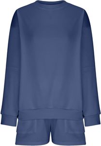 Women Oversized Crew Neck <b>Sweatshirt</b> Shorts Set Two Piece Lounge Set Casual <b>Long</b> Sleeve Pullover <b>Sweatshirt</b> Elastic Waist Pocket - Product Image 4