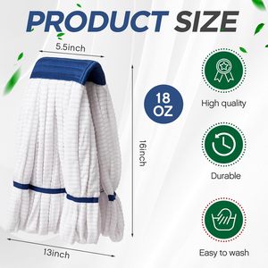 Cabezales de Repuesto para Mopa de Tubo de Microfibra de Alta Resistencia de 18 oz, Cabezal de Mopa Húmeda Comercial Industrial, Reutilizable, Lavable a Máquina, Antibacteriano - Product Image 5
