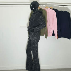 Conjunto Deportivo Formal Térmico con Lavado Ácido, Sudadera con Capucha de Manga Larga y Pantalones Jogger de Pierna Ancha con Pedrería, Servicio OEM, Logotipo Frontal - Product Image 2