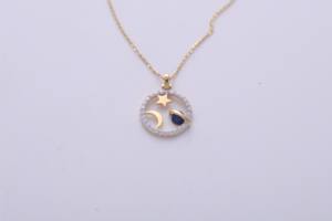 Colgante de Estrella, Luna y Planeta Chapado en Oro Blanco/Rosa de 18K con Diamante Cultivado en Laboratorio, Amuleto Circular, Joyería para Mujer - Product Image 2