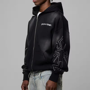 Sweat à capuche brodé poids lourd en éponge française avec logo personnalisé de qualité supérieure Acid Wash Sun Faded Zip up Vintage Oversize Hoody pour hommes - Product Image 4