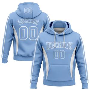 Wholesale & Dropship Custom Stitched Light Blue <b>White</b> 3D Pattern Design Color Blocking Stripe Sports Pullover <b>Sweatshirt</b> Hoodie - Product Image 1