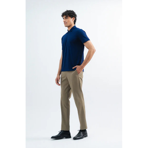 Polo en piqué de coton bleu marine à manches courtes pour homme, coupe classique, décontracté, respirant, tricoté, design uni, patte de boutonnage - Product Image 3