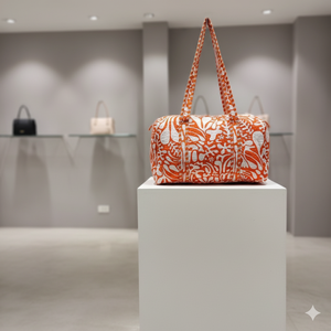 Bolsa de Viaje Deportiva Acolchada de Lujo Hecha a Mano, Diseño Floral Naranja, Algodón, Gran Capacidad, Resistente, para Fin de Semana - Product Image 2