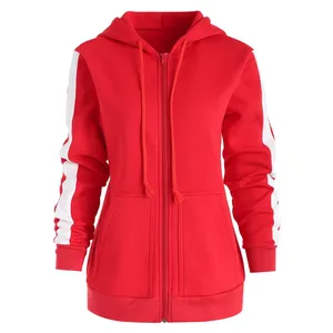 Top Quality Women Slim Fit Zipper Hoodies red hood with white print on sleeve Color Plain Hoodie Pullover Hood Women Zipper Ho