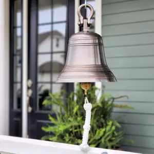 ENGRAVABLE ANTIQUED BRASS RIDGED HANGING BELL