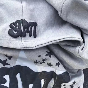 Crop Puff Print 100% Cotton Drop Shoulder Custom Logo Raw Hem Heavyweight <b>Oversized</b> 3d Puff Printing <b>hoodies</b> <b>men</b>, <b>men's</b> <b>hoodies</b> - Product Image 4