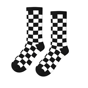 Chaussettes de sport pour collégiens avec motif à carreaux noirs et design coloré - Product Image 1